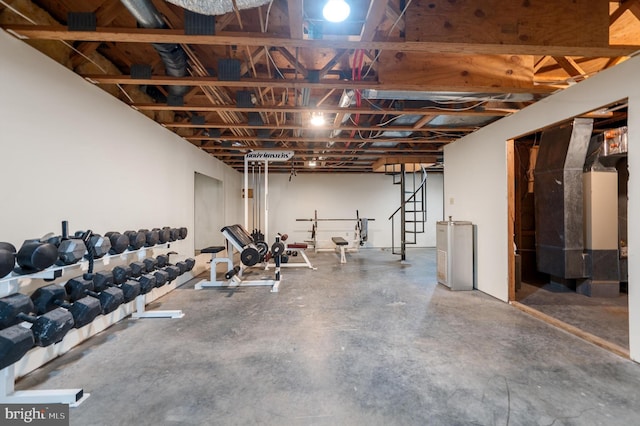 exercise area featuring heating unit