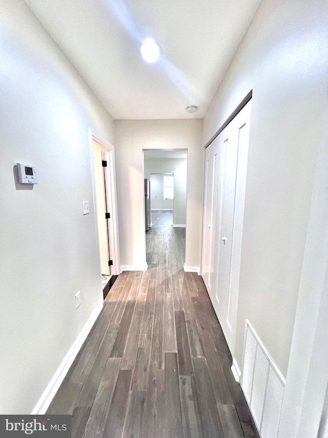 hall featuring dark wood-type flooring