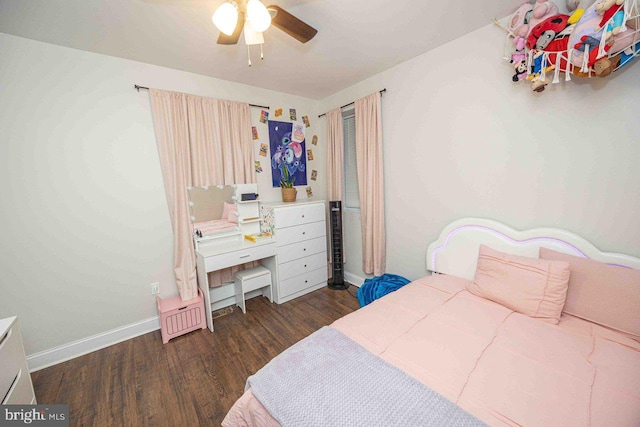 bedroom featuring ceiling fan and dark hardwood / wood-style flooring