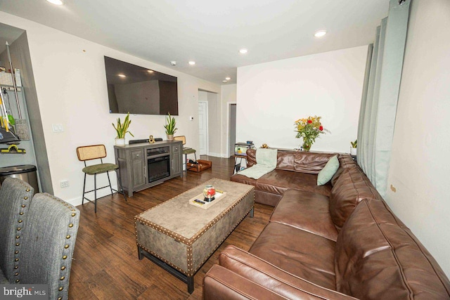 living room with dark wood-type flooring