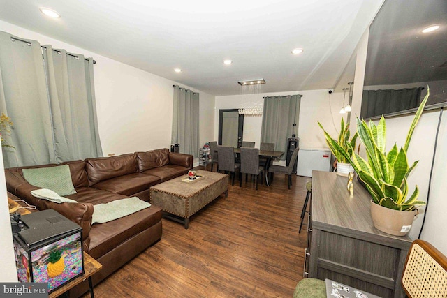 living room featuring dark hardwood / wood-style flooring