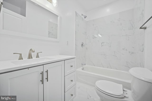 full bathroom with vanity, toilet, and tiled shower / bath combo