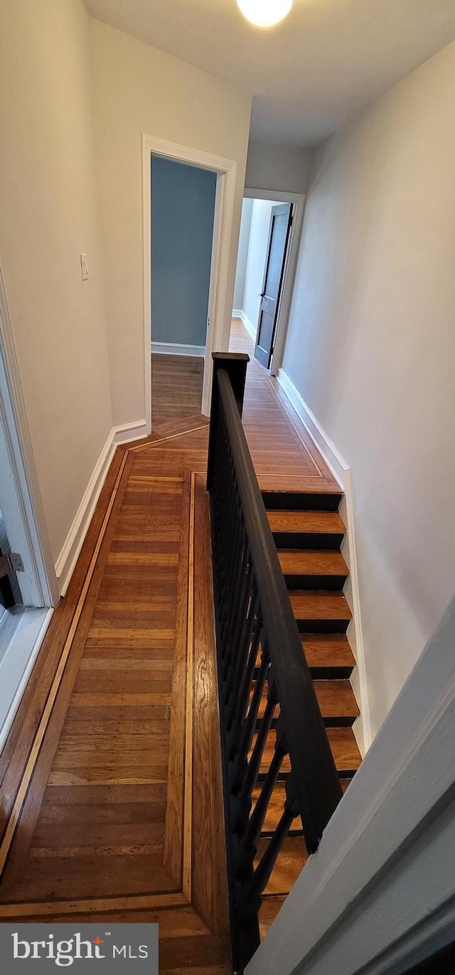 stairs with wood-type flooring