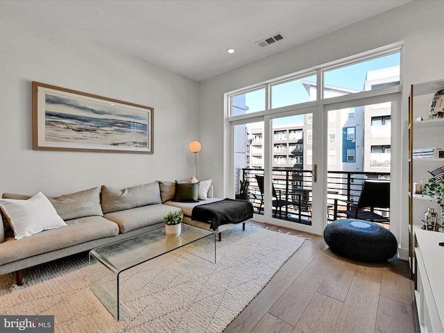 living room featuring light hardwood / wood-style floors