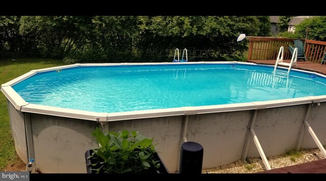 view of swimming pool with a wooden deck