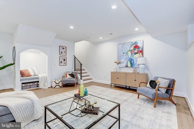 living room featuring light wood-type flooring