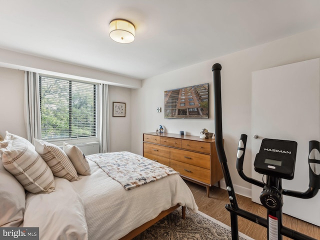 bedroom with hardwood / wood-style flooring