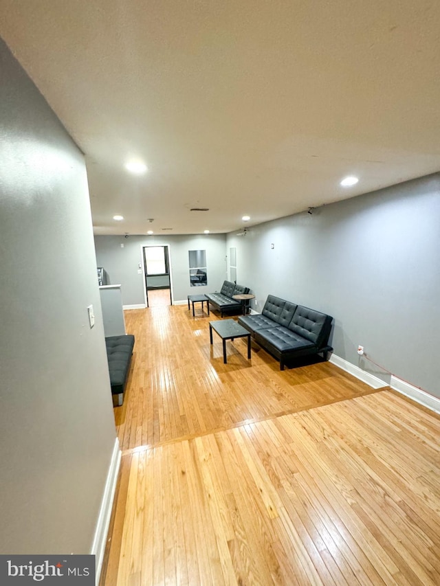 living room with light hardwood / wood-style flooring