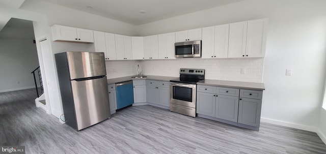 kitchen featuring light hardwood / wood-style floors, white cabinetry, sink, and appliances with stainless steel finishes