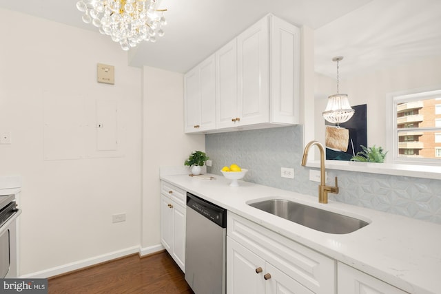 kitchen featuring white cabinetry, stainless steel dishwasher, and sink