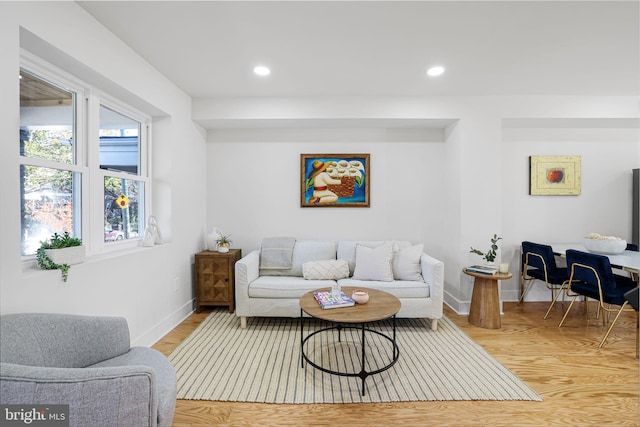 living room with light hardwood / wood-style flooring