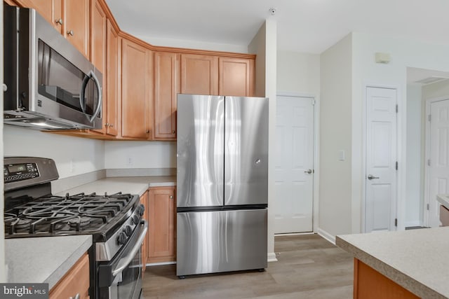 kitchen featuring light hardwood / wood-style flooring and appliances with stainless steel finishes