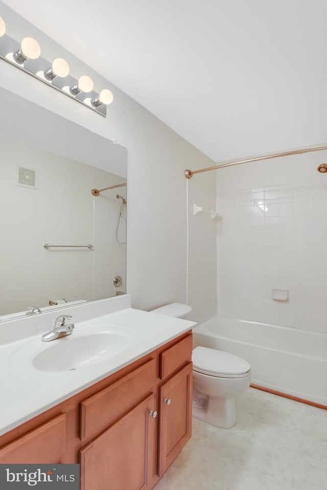 full bathroom with vanity, shower / washtub combination, and toilet