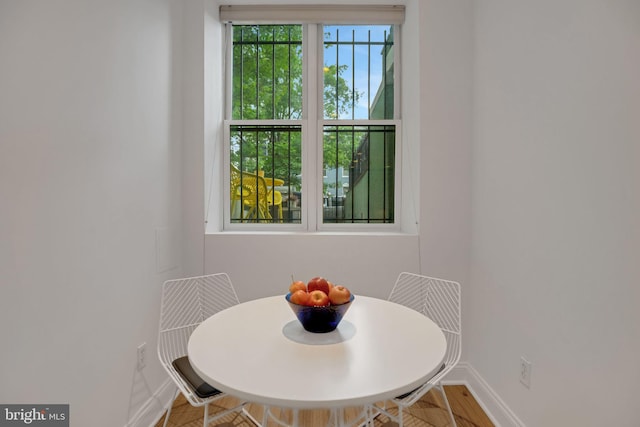 dining space featuring hardwood / wood-style floors and a healthy amount of sunlight