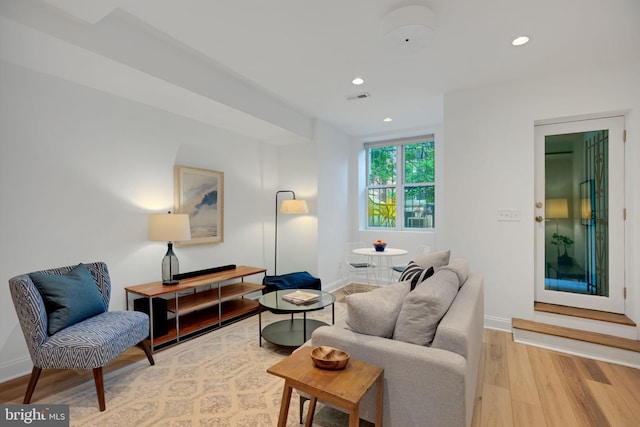 living room with light wood-type flooring