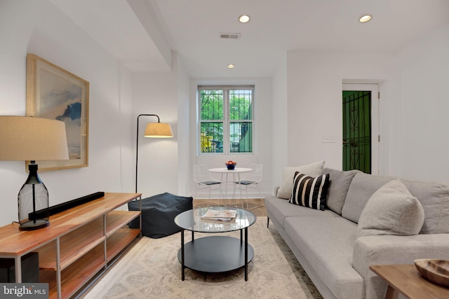 living room featuring light wood-type flooring