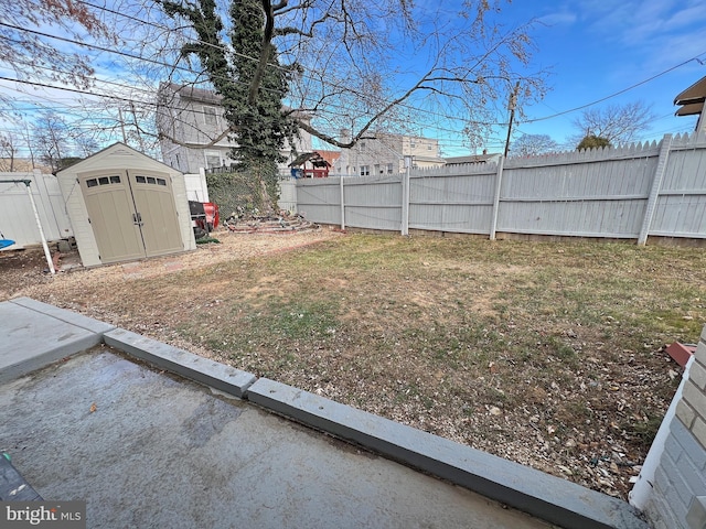 view of yard with a storage unit