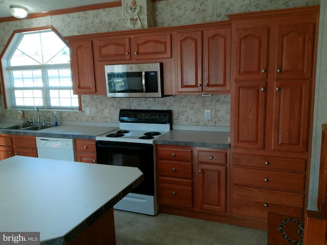 kitchen with sink and white appliances