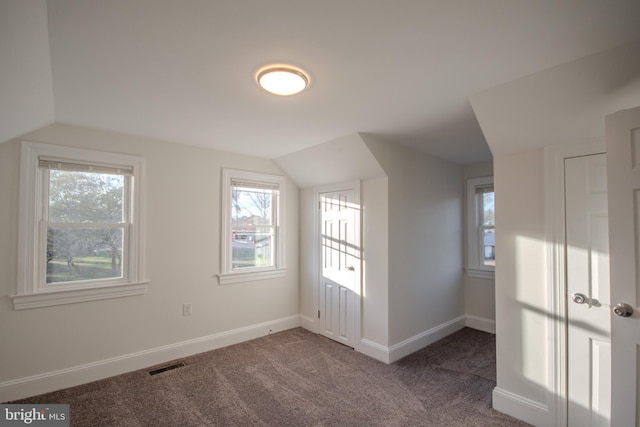 additional living space with carpet floors and vaulted ceiling