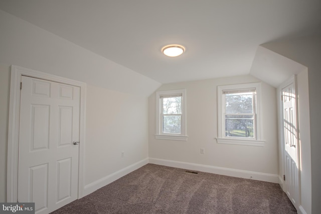 bonus room with carpet flooring and lofted ceiling