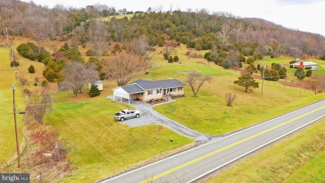 drone / aerial view featuring a rural view