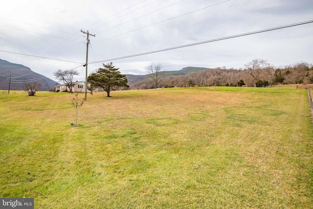 view of yard with a mountain view and a rural view