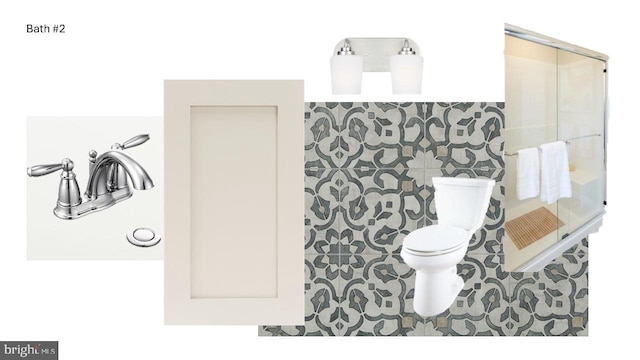 bathroom with toilet and tile walls