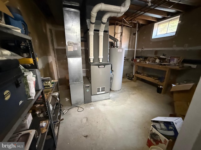 utilities with gas water heater and heating unit