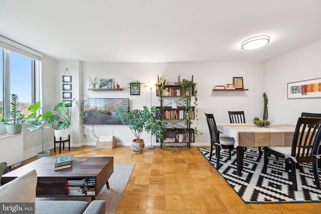 interior space with light parquet floors