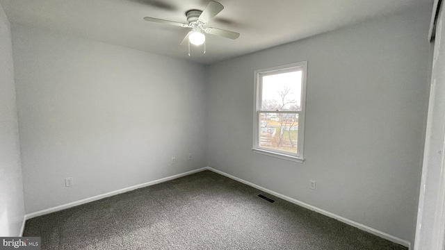 spare room with carpet flooring and ceiling fan