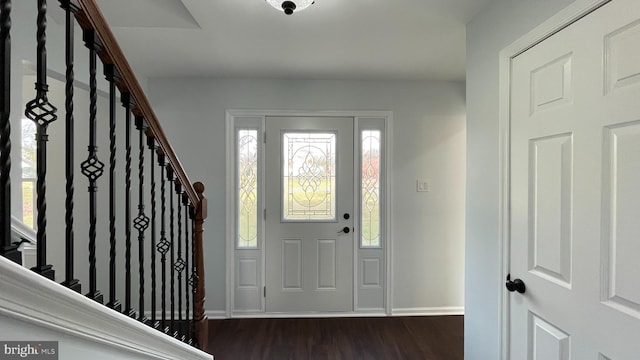 entrance foyer featuring dark wood-type flooring and a wealth of natural light