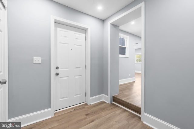 entrance foyer featuring light wood-type flooring