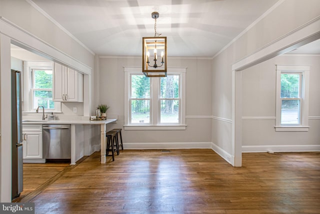 unfurnished dining area with plenty of natural light and dark wood-type flooring