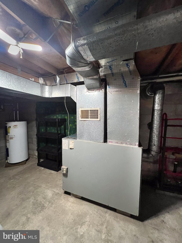 basement with water heater