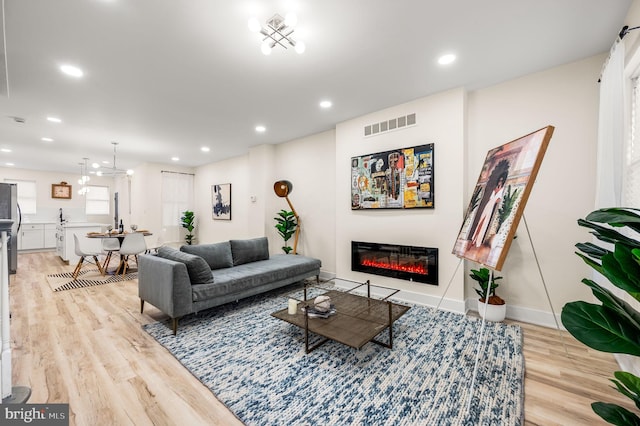 living room featuring light hardwood / wood-style flooring