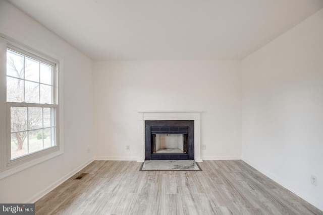 unfurnished living room with light wood-type flooring