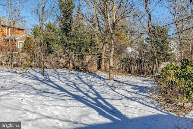 view of yard layered in snow