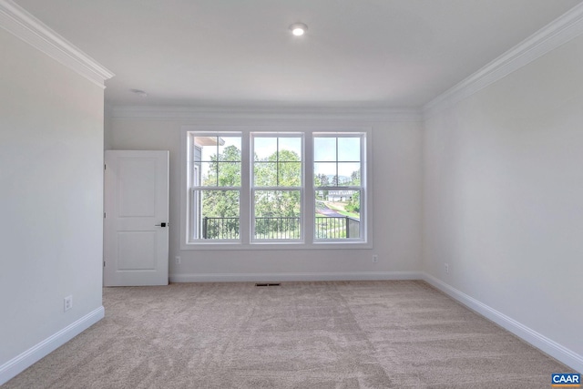 carpeted empty room featuring ornamental molding