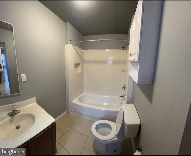 full bathroom with tile patterned floors, vanity, toilet, and shower / washtub combination