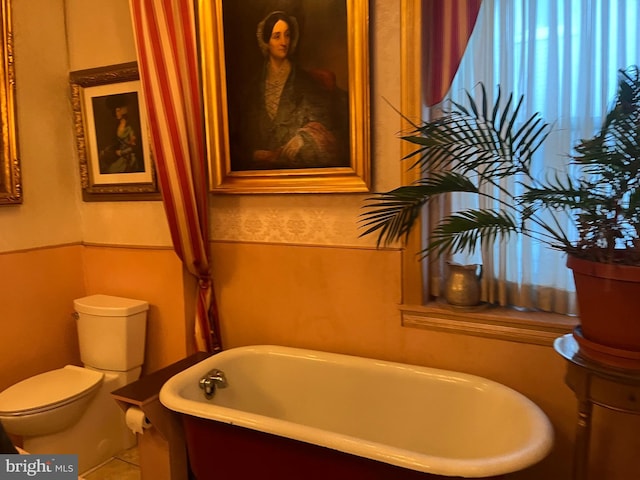 bathroom with a bathing tub and toilet