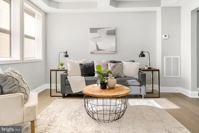 living area with wood-type flooring