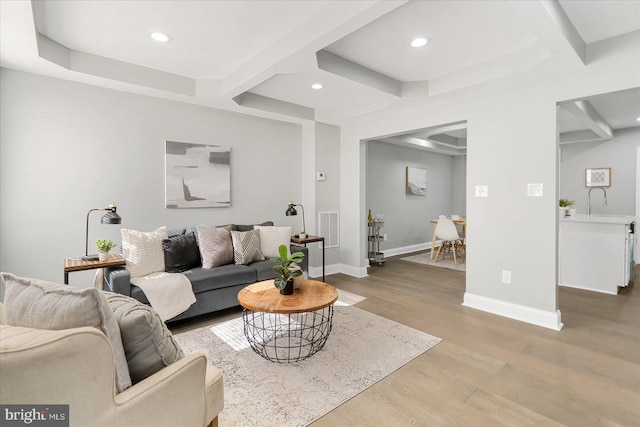 living room with light hardwood / wood-style floors