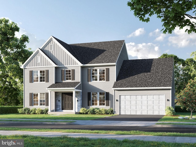 1015 Marys Way, Harrisburg, PA 17112 - view of front facade with board and batten siding, an attached garage, a front lawn, and roof with shingles