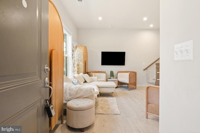 living room featuring light wood-type flooring