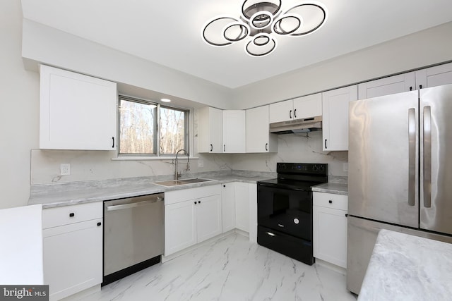 kitchen with white cabinets, sink, and appliances with stainless steel finishes