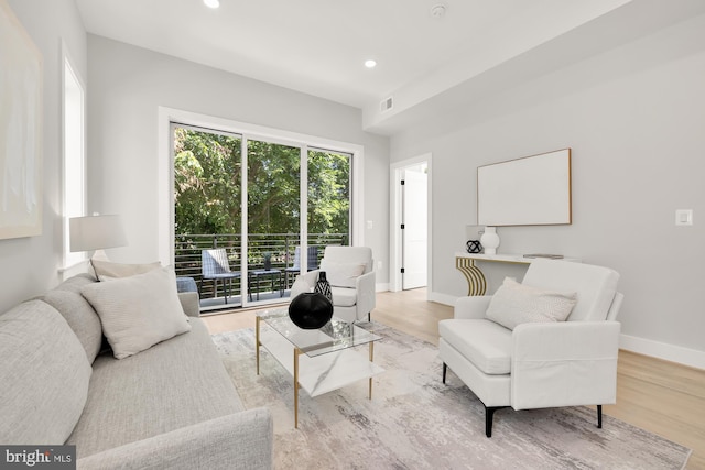 living room with light hardwood / wood-style floors