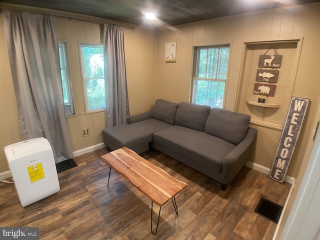 living room featuring dark hardwood / wood-style flooring