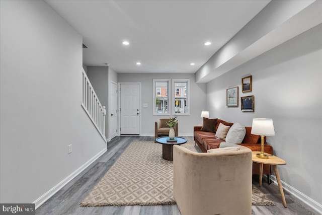 living room with dark wood-type flooring