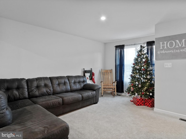 living room featuring carpet