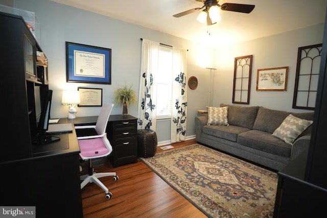 37978 George F Dr, Mechanicsville, MD 20659 - office featuring visible vents, baseboards, ceiling fan, and wood finished floors